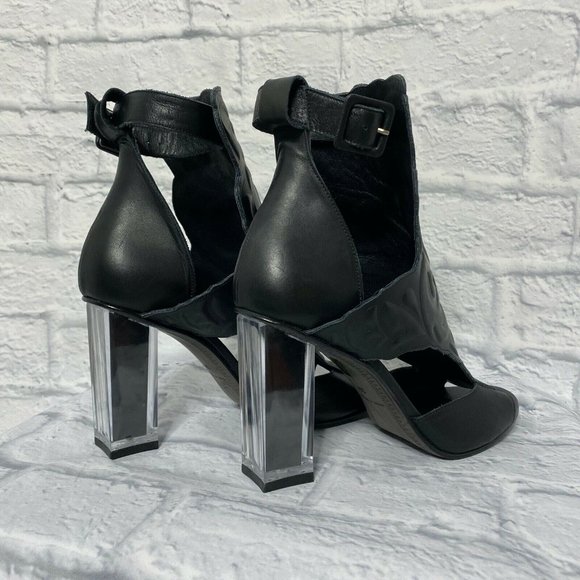 Miista Black Leather Rose Clear Black Block Heel - Picture 5 of 10